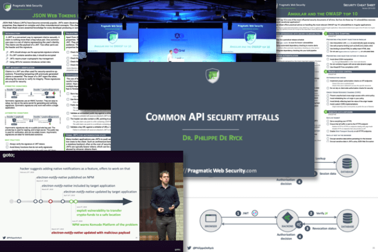 Various screenshots of security resources
